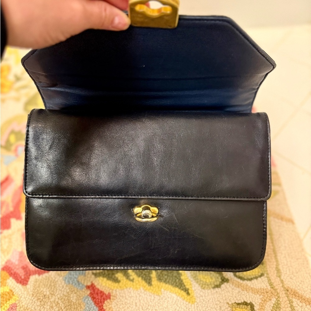 RARE 90’s Vintage GIORGIO BEVERLY HILLS Black Leather Top Handle Bag - Picture 7 of 16